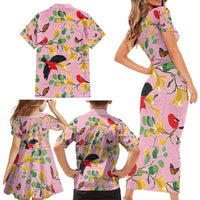 Aloha Hawaii Family Matching Short Sleeve Bodycon Dress and Hawaiian Shirt I'iwi on Mamane Pastel Pink LT7 - Polynesian Pride