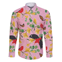 Aloha Hawaii Family Matching Short Sleeve Bodycon Dress and Hawaiian Shirt I'iwi on Mamane Pastel Pink LT7 Dad's Shirt - Long Sleeve Pink - Polynesian Pride