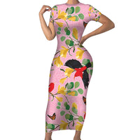 Aloha Hawaii Family Matching Short Sleeve Bodycon Dress and Hawaiian Shirt I'iwi on Mamane Pastel Pink LT7 Mom's Dress Pink - Polynesian Pride