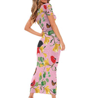 Aloha Hawaii Family Matching Short Sleeve Bodycon Dress and Hawaiian Shirt I'iwi on Mamane Pastel Pink LT7 - Polynesian Pride