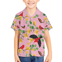 Aloha Hawaii Family Matching Short Sleeve Bodycon Dress and Hawaiian Shirt I'iwi on Mamane Pastel Pink LT7 Son's Shirt Pink - Polynesian Pride