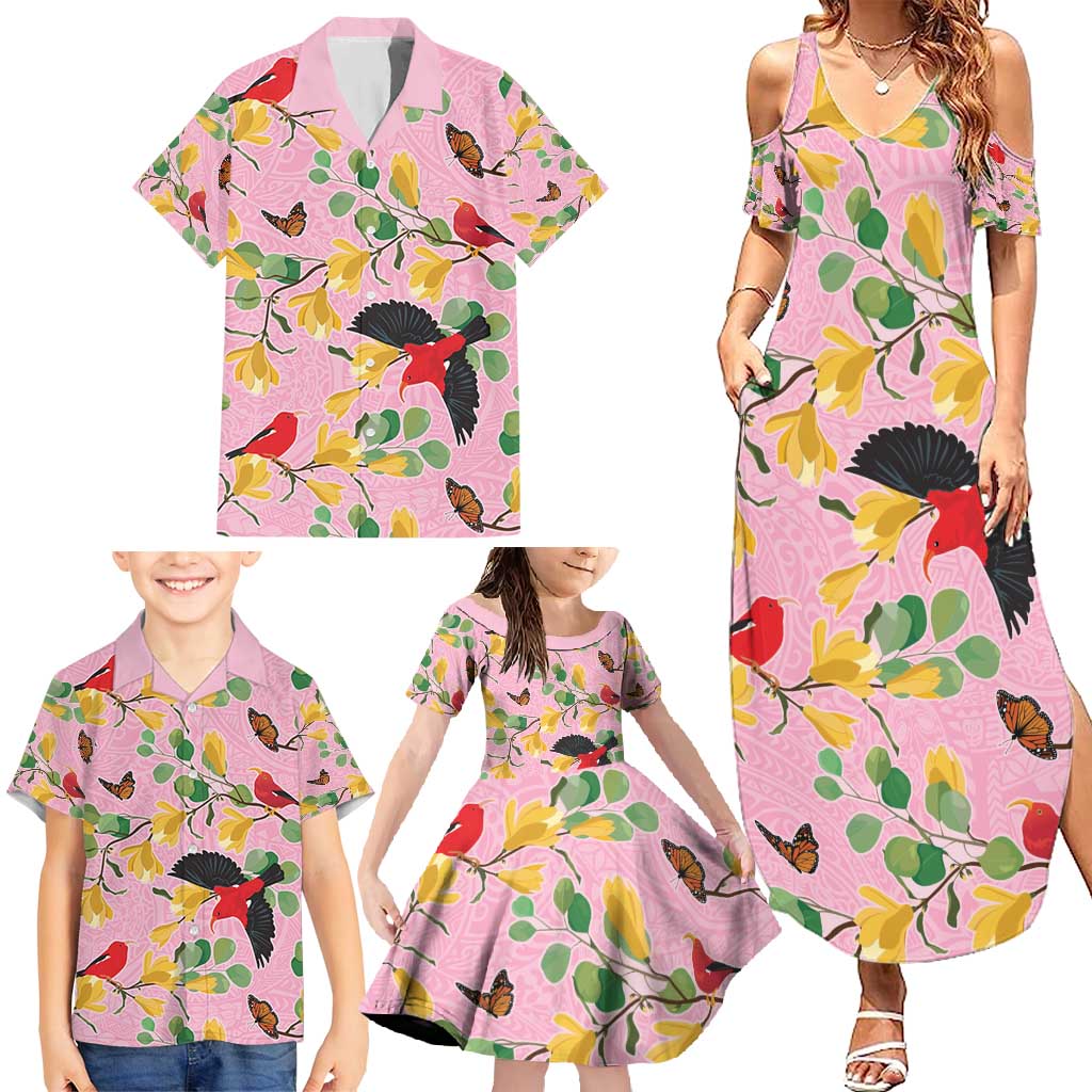 Aloha Hawaii Family Matching Summer Maxi Dress and Hawaiian Shirt I'iwi on Mamane Pastel Pink LT7 - Polynesian Pride