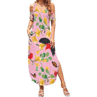 Aloha Hawaii Family Matching Summer Maxi Dress and Hawaiian Shirt I'iwi on Mamane Pastel Pink LT7 Mom's Dress Pink - Polynesian Pride