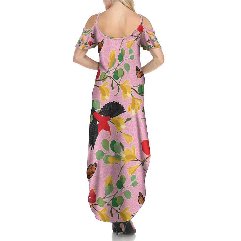 Aloha Hawaii Family Matching Summer Maxi Dress and Hawaiian Shirt I'iwi on Mamane Pastel Pink LT7 - Polynesian Pride