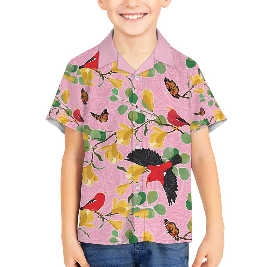 Aloha Hawaii Family Matching Summer Maxi Dress and Hawaiian Shirt I'iwi on Mamane Pastel Pink LT7 Son's Shirt Pink - Polynesian Pride
