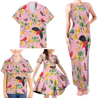 Aloha Hawaii Family Matching Tank Maxi Dress and Hawaiian Shirt I'iwi on Mamane Pastel Pink LT7 - Polynesian Pride