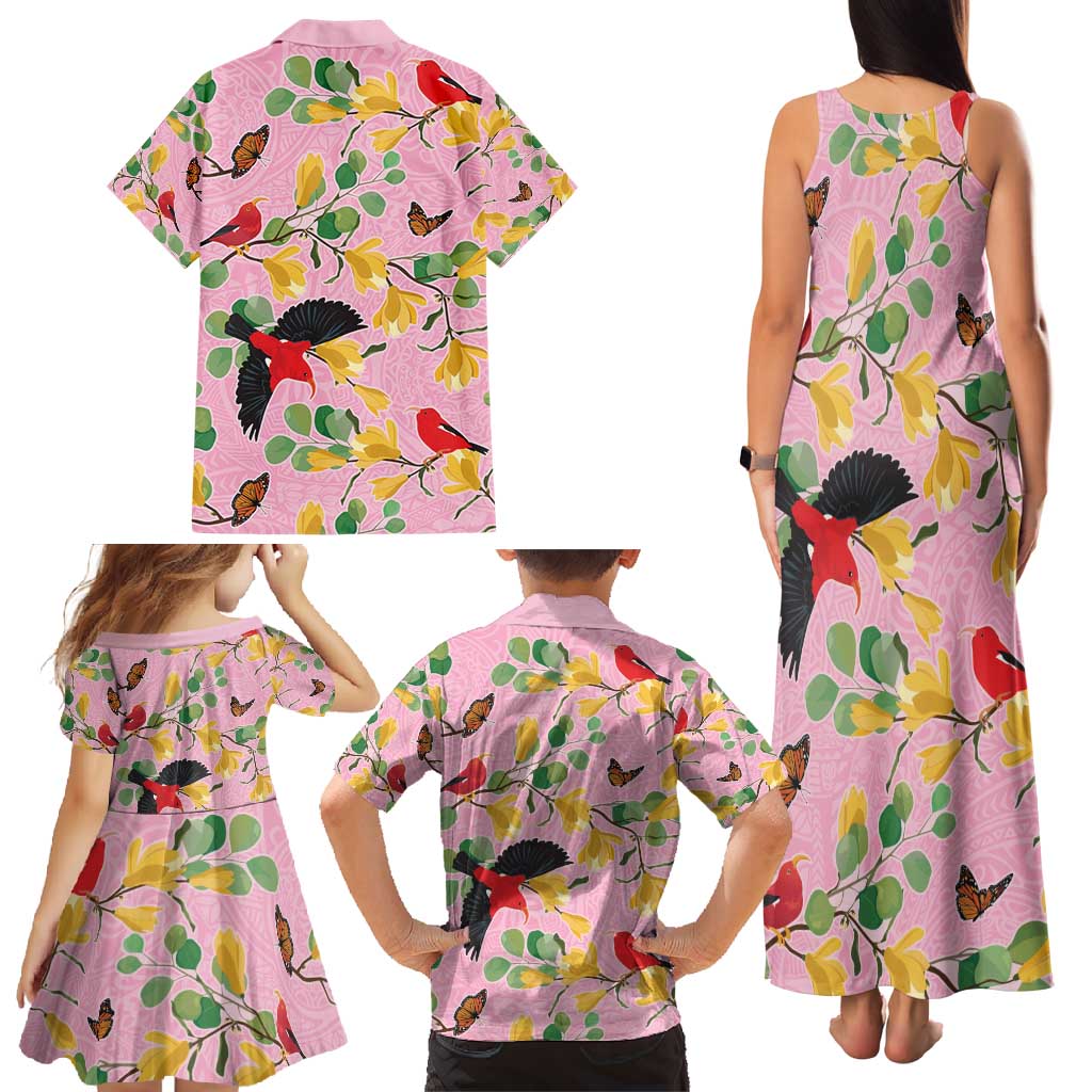 Aloha Hawaii Family Matching Tank Maxi Dress and Hawaiian Shirt I'iwi on Mamane Pastel Pink LT7 - Polynesian Pride