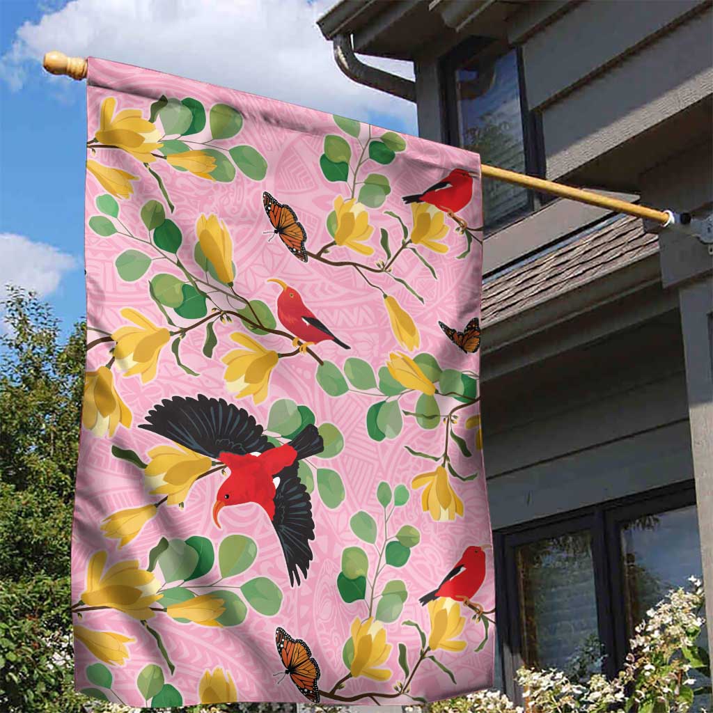 Aloha Hawaii Garden Flag I'iwi on Mamane Pastel Pink