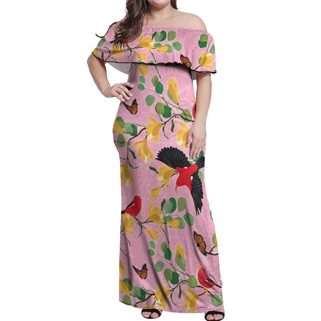 Aloha Hawaii Off Shoulder Maxi Dress I'iwi on Mamane Pastel Pink LT7 Women Pink - Polynesian Pride