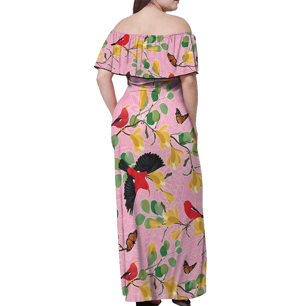 Aloha Hawaii Off Shoulder Maxi Dress I'iwi on Mamane Pastel Pink LT7 - Polynesian Pride