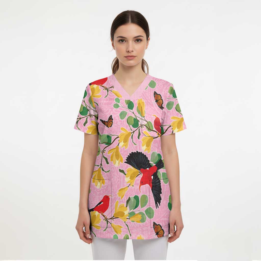 Aloha Hawaii Scrub Top I'iwi on Mamane Pastel Pink - Polynesian Pride