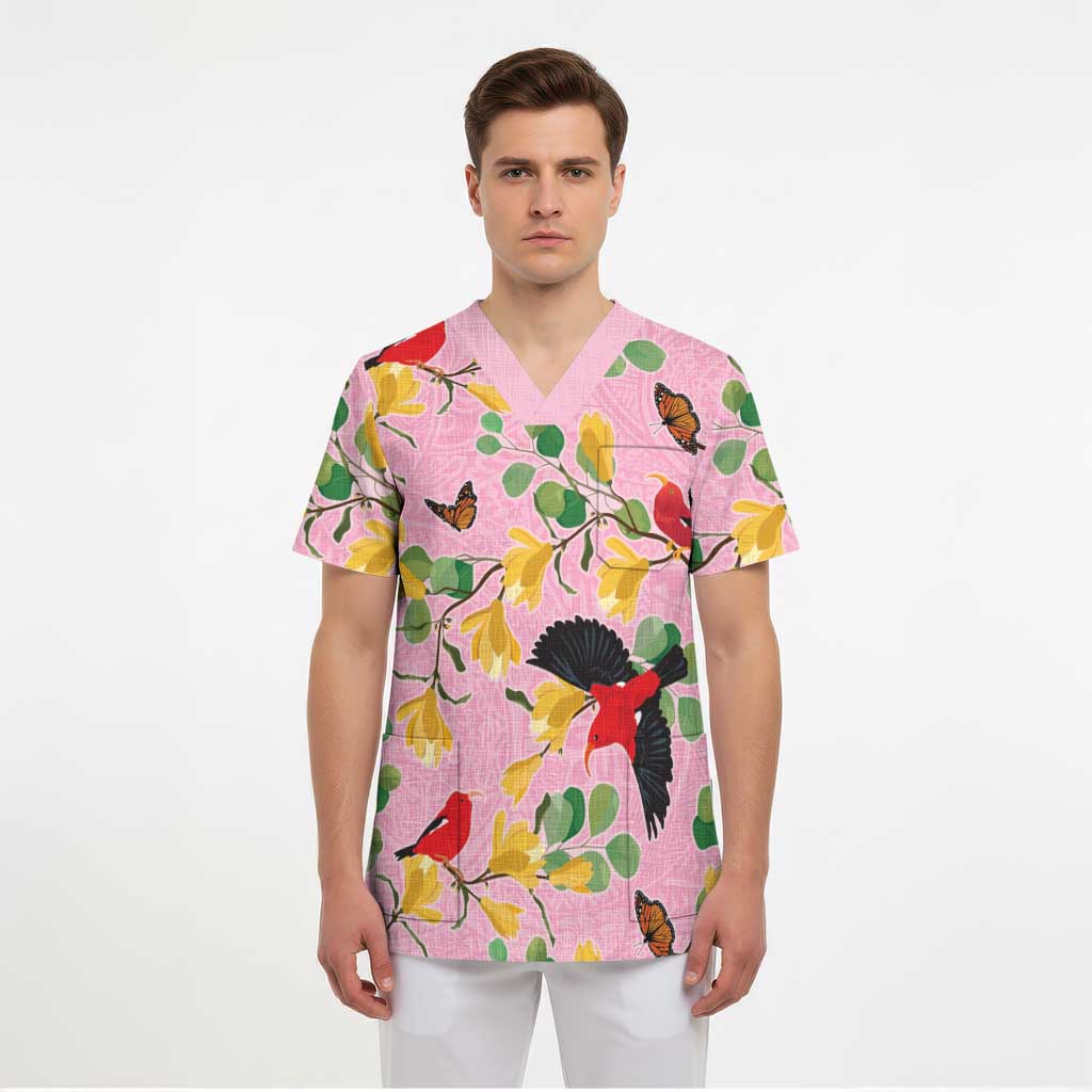 Aloha Hawaii Scrub Top I'iwi on Mamane Pastel Pink - Polynesian Pride