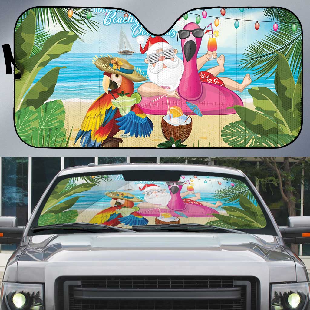 Have Yourself A Beachy Little Christmas Auto Sun Shade with Santa Chilling LT7 Colorful - Polynesian Pride
