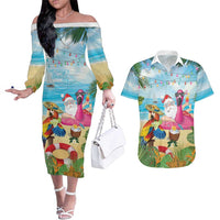 Have Yourself A Beachy Little Christmas Couples Matching Off The Shoulder Long Sleeve Dress and Hawaiian Shirt with Santa Chilling LT7 Colorful - Polynesian Pride