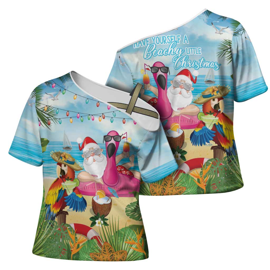 Have Yourself A Beachy Little Christmas Cross Shoulder Shirt with Santa Chilling LT7 - Polynesian Pride