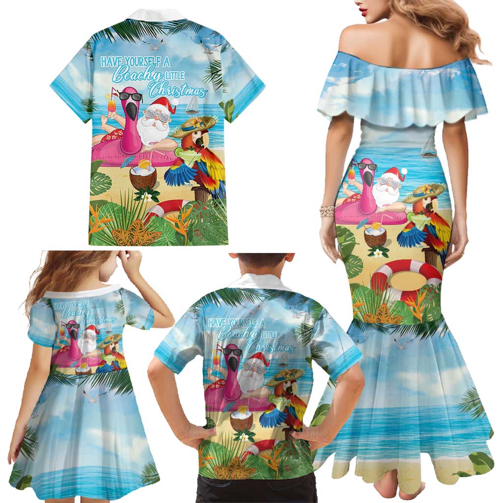Have Yourself A Beachy Little Christmas Family Matching Mermaid Dress and Hawaiian Shirt with Santa Chilling LT7 - Polynesian Pride