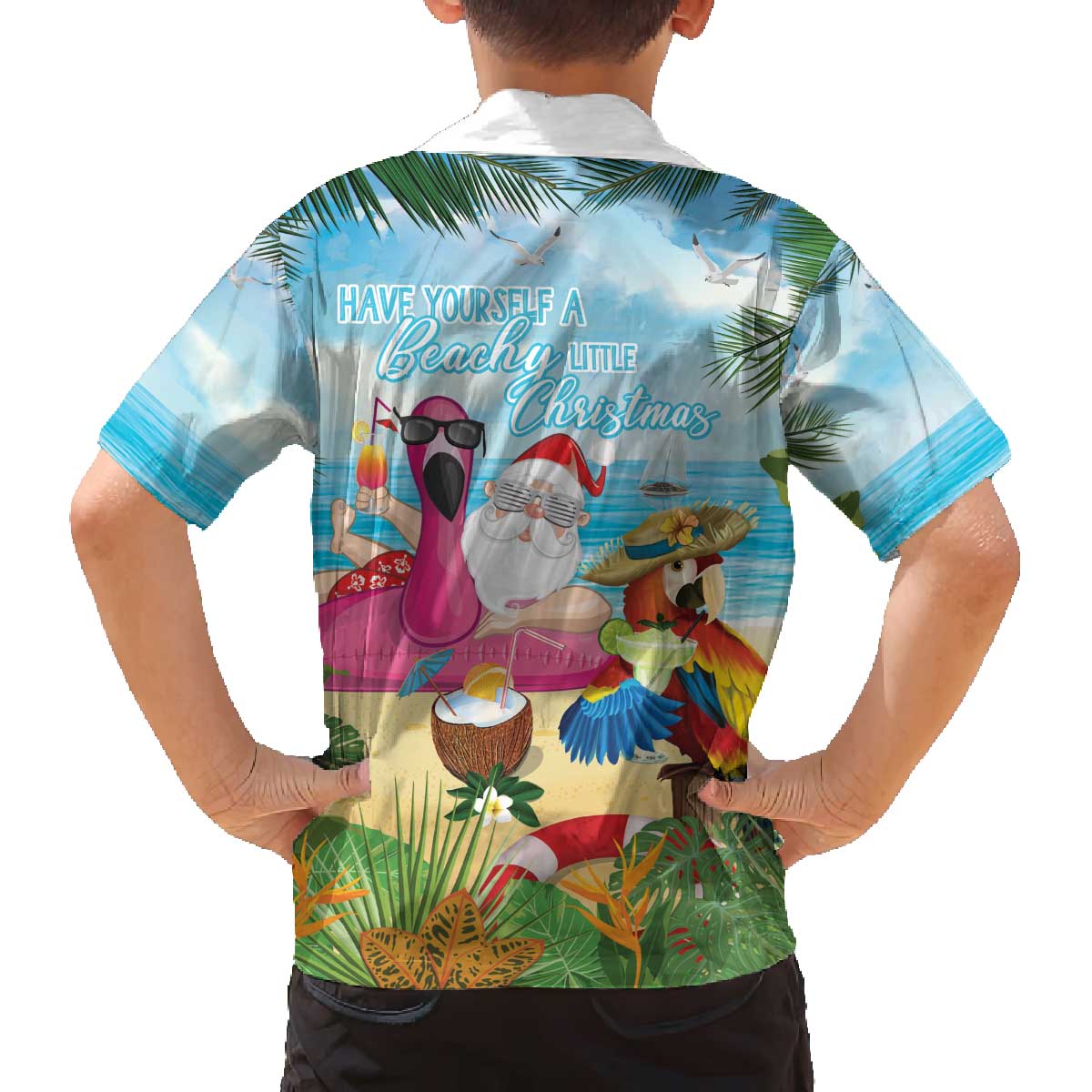 Have Yourself A Beachy Little Christmas Family Matching Off The Shoulder Long Sleeve Dress and Hawaiian Shirt with Santa Chilling LT7 - Polynesian Pride