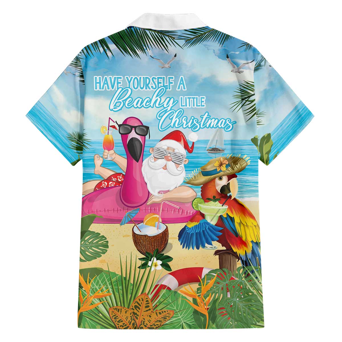 Have Yourself A Beachy Little Christmas Family Matching Off The Shoulder Long Sleeve Dress and Hawaiian Shirt with Santa Chilling LT7 - Polynesian Pride