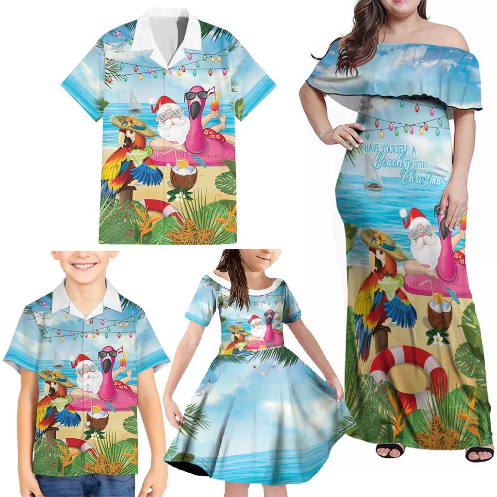 Have Yourself A Beachy Little Christmas Family Matching Off Shoulder Maxi Dress and Hawaiian Shirt with Santa Chilling LT7 - Polynesian Pride