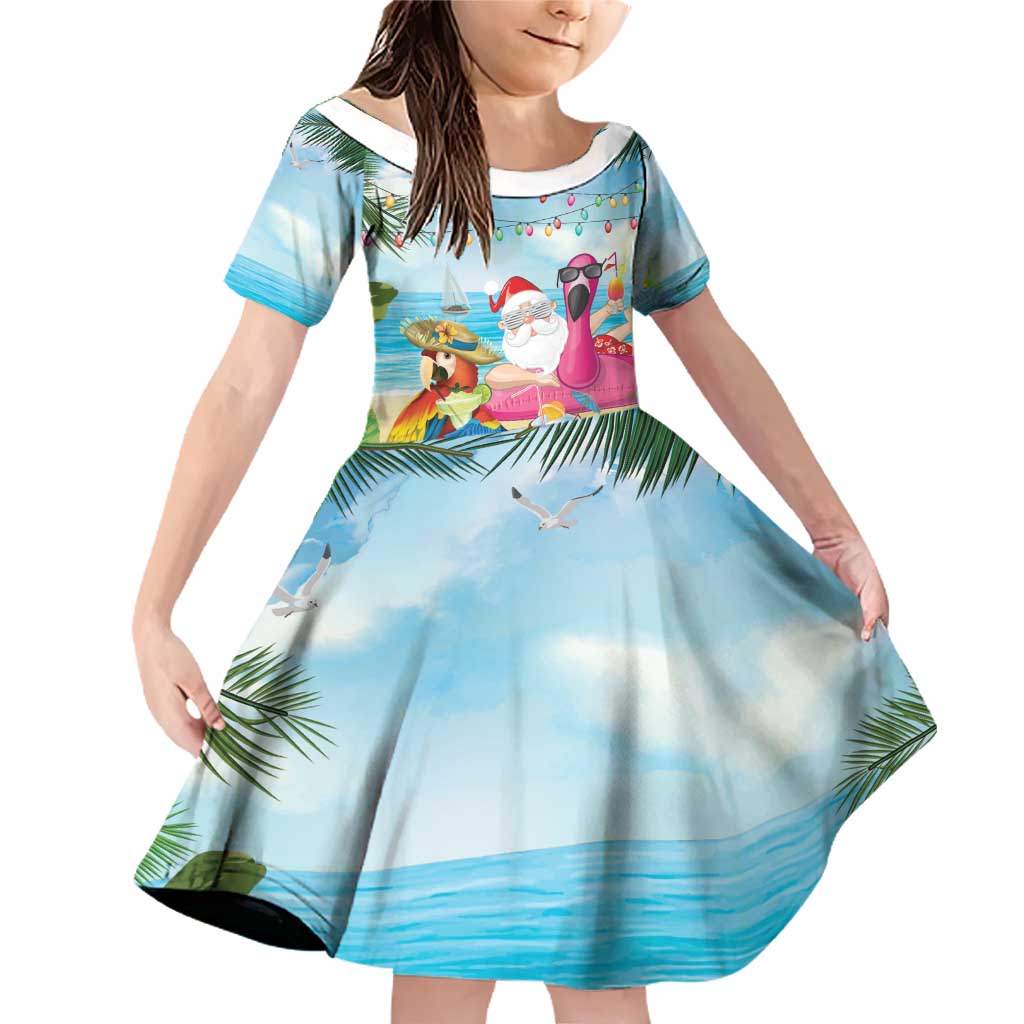 Have Yourself A Beachy Little Christmas Family Matching Off Shoulder Short Dress and Hawaiian Shirt with Santa Chilling LT7 Daughter's Dress Colorful - Polynesian Pride