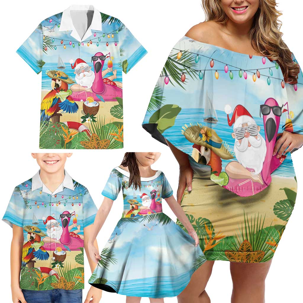 Have Yourself A Beachy Little Christmas Family Matching Off Shoulder Short Dress and Hawaiian Shirt with Santa Chilling LT7 - Polynesian Pride