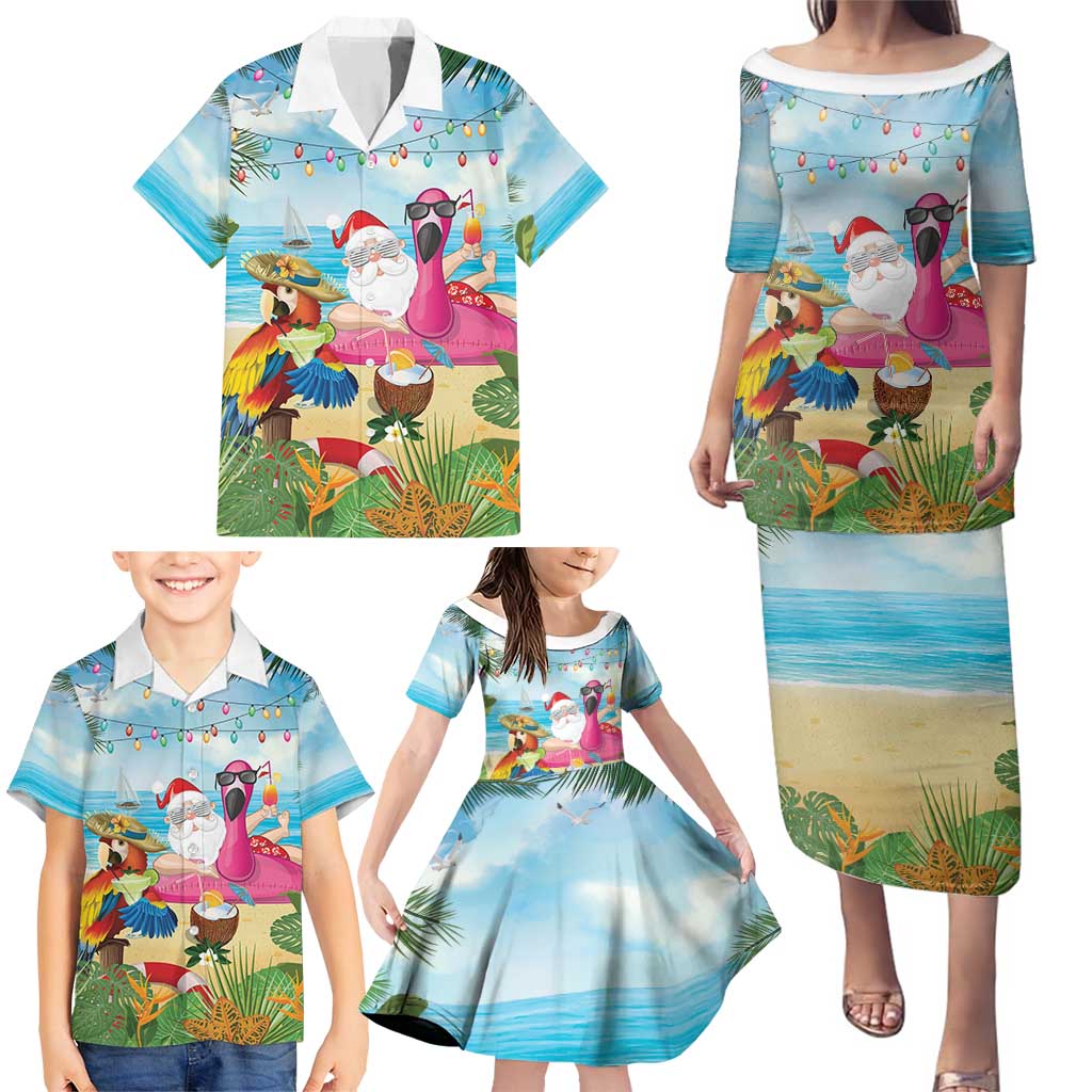 Have Yourself A Beachy Little Christmas Family Matching Puletasi and Hawaiian Shirt with Santa Chilling LT7 - Polynesian Pride
