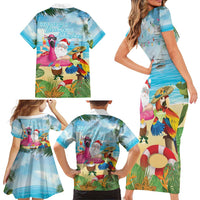Have Yourself A Beachy Little Christmas Family Matching Short Sleeve Bodycon Dress and Hawaiian Shirt with Santa Chilling LT7 - Polynesian Pride