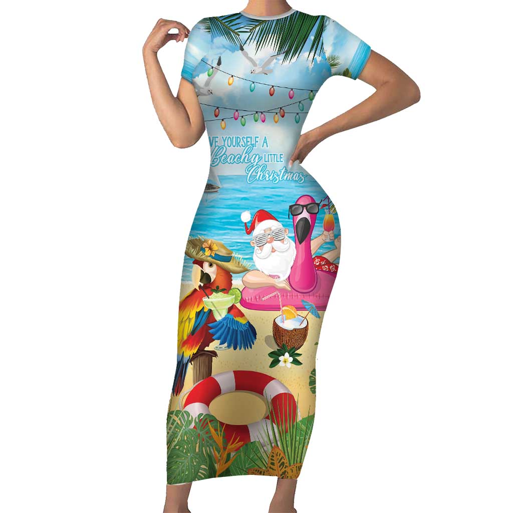 Have Yourself A Beachy Little Christmas Family Matching Short Sleeve Bodycon Dress and Hawaiian Shirt with Santa Chilling LT7 Mom's Dress Colorful - Polynesian Pride