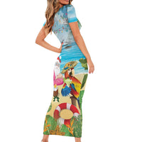 Have Yourself A Beachy Little Christmas Family Matching Short Sleeve Bodycon Dress and Hawaiian Shirt with Santa Chilling LT7 - Polynesian Pride