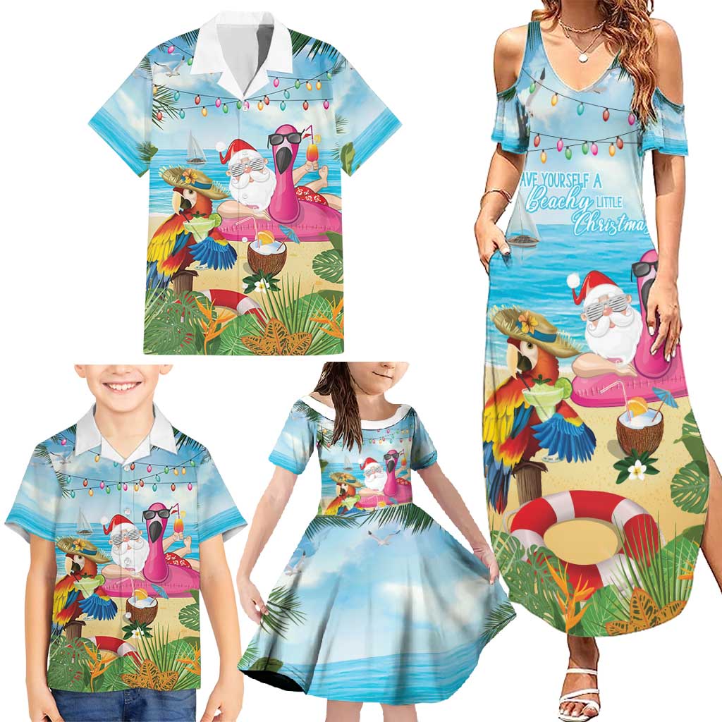 Have Yourself A Beachy Little Christmas Family Matching Summer Maxi Dress and Hawaiian Shirt with Santa Chilling LT7 - Polynesian Pride