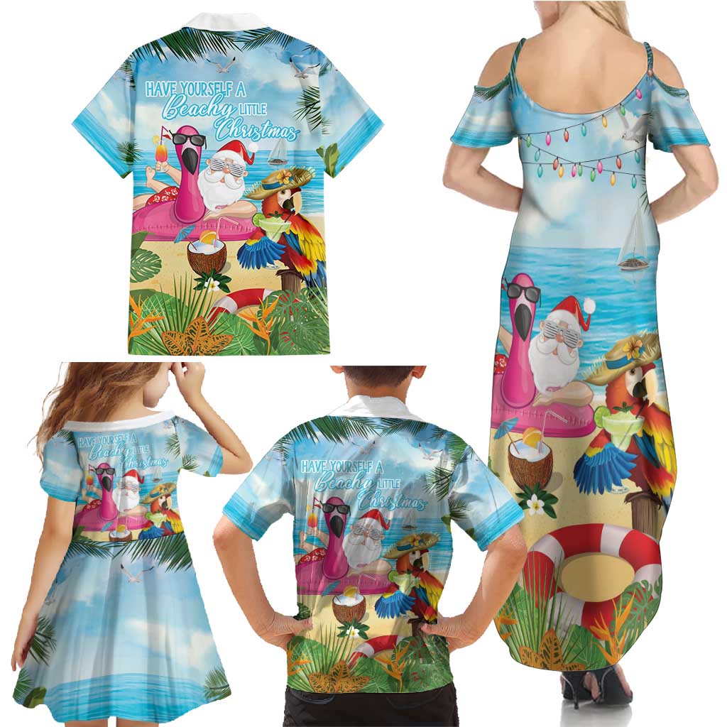 Have Yourself A Beachy Little Christmas Family Matching Summer Maxi Dress and Hawaiian Shirt with Santa Chilling LT7 - Polynesian Pride