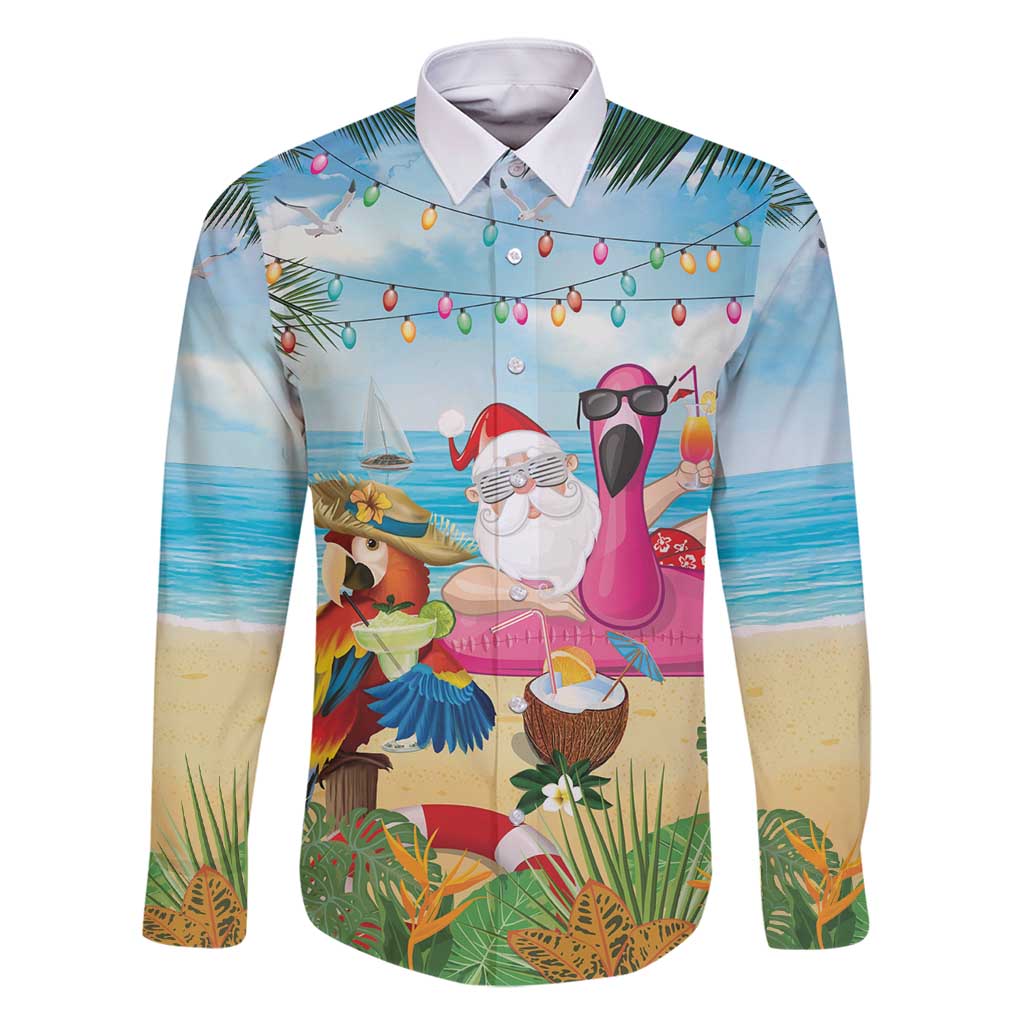 Have Yourself A Beachy Little Christmas Family Matching Summer Maxi Dress and Hawaiian Shirt with Santa Chilling LT7 Dad's Shirt - Long Sleeve Colorful - Polynesian Pride