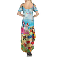 Have Yourself A Beachy Little Christmas Family Matching Summer Maxi Dress and Hawaiian Shirt with Santa Chilling LT7 - Polynesian Pride