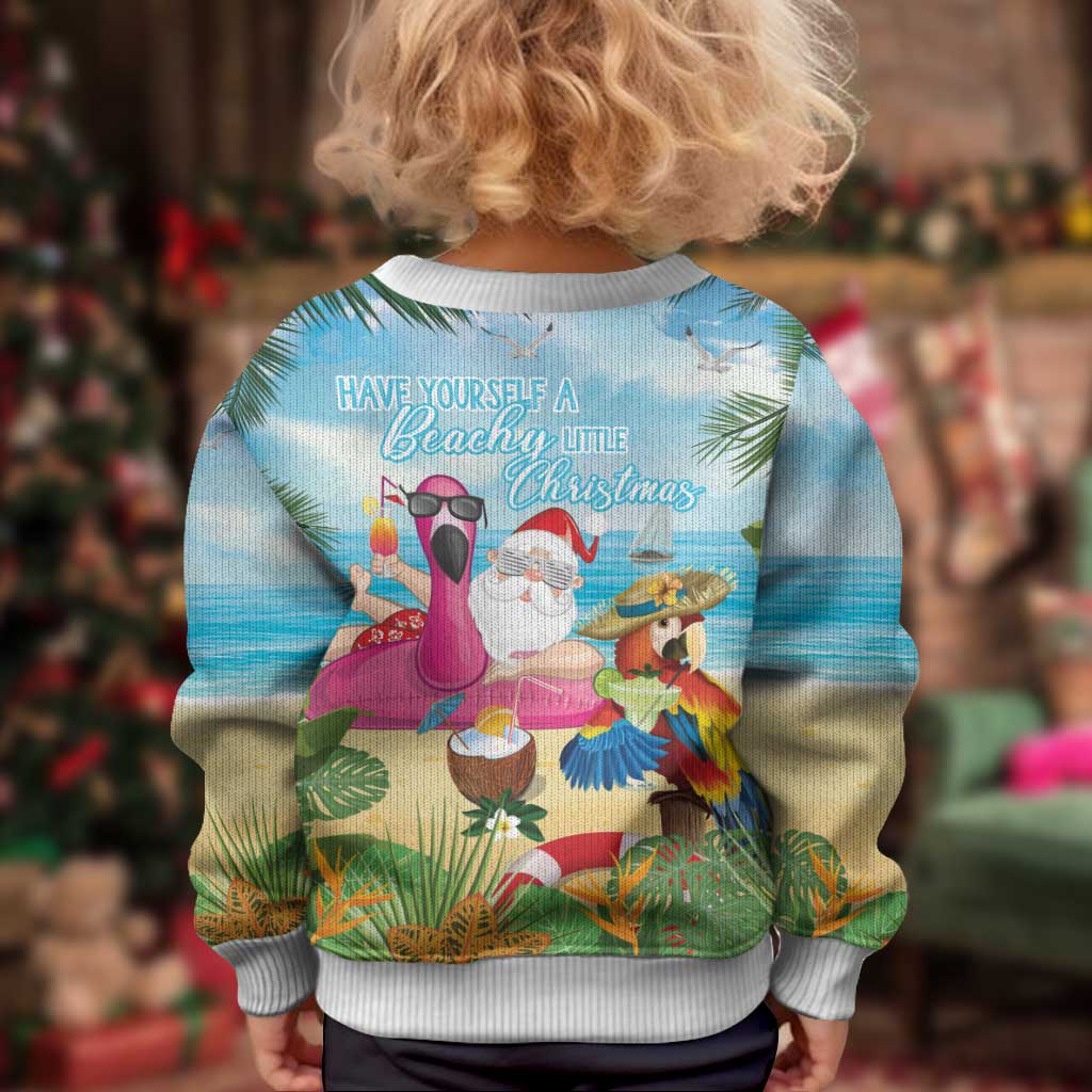 Have Yourself A Beachy Little Christmas Kid Ugly Christmas Sweater with Santa Chilling LT7 - Polynesian Pride