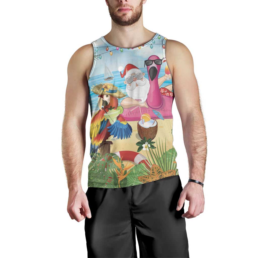 Have Yourself A Beachy Little Christmas Men Tank Top with Santa Chilling - Polynesian Pride