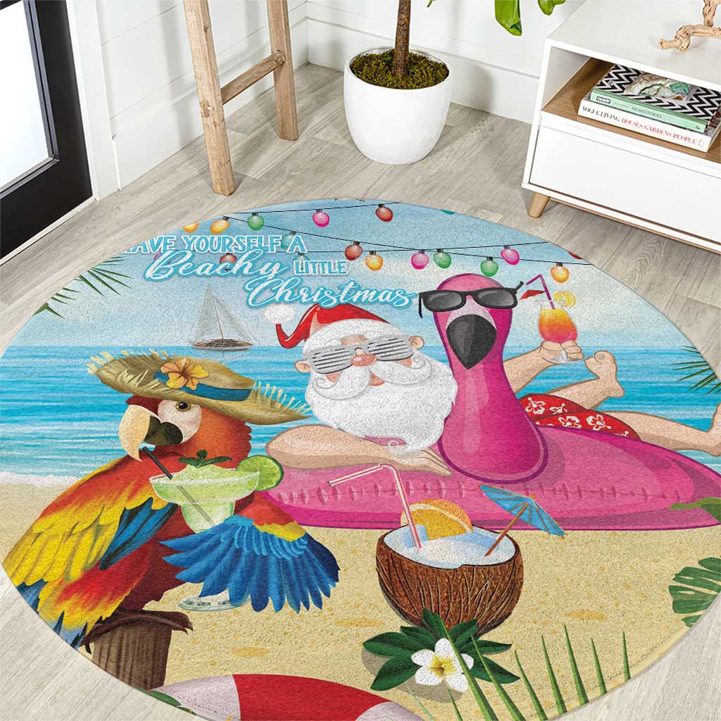 Have Yourself A Beachy Little Christmas Round Carpet with Santa Chilling LT7 Colorful - Polynesian Pride