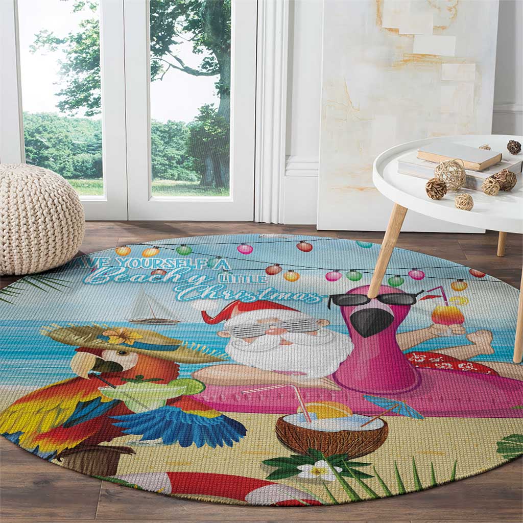 Have Yourself A Beachy Little Christmas Round Carpet with Santa Chilling - Polynesian Pride