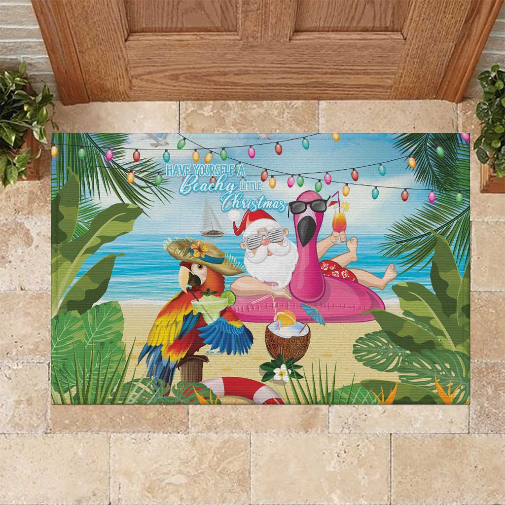 Have Yourself A Beachy Little Christmas Rubber Doormat with Santa Chilling LT7 Colorful - Polynesian Pride