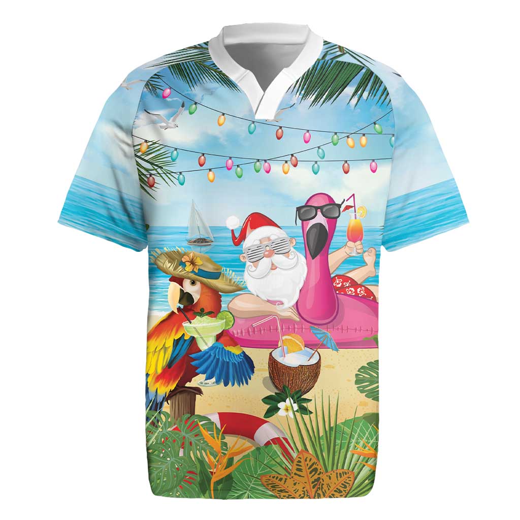 Have Yourself A Beachy Little Christmas Rugby Jersey with Santa Chilling LT7 Colorful - Polynesian Pride