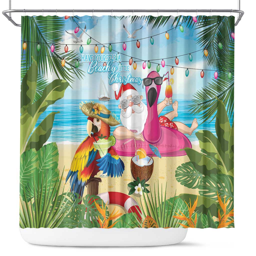 Have Yourself A Beachy Little Christmas Shower Curtain with Santa Chilling LT7 Colorful - Polynesian Pride