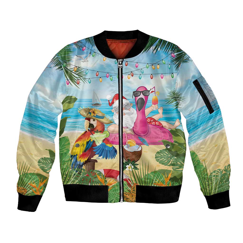 Have Yourself A Beachy Little Christmas Sleeve Zip Bomber Jacket with Santa Chilling LT7 Unisex Colorful - Polynesian Pride