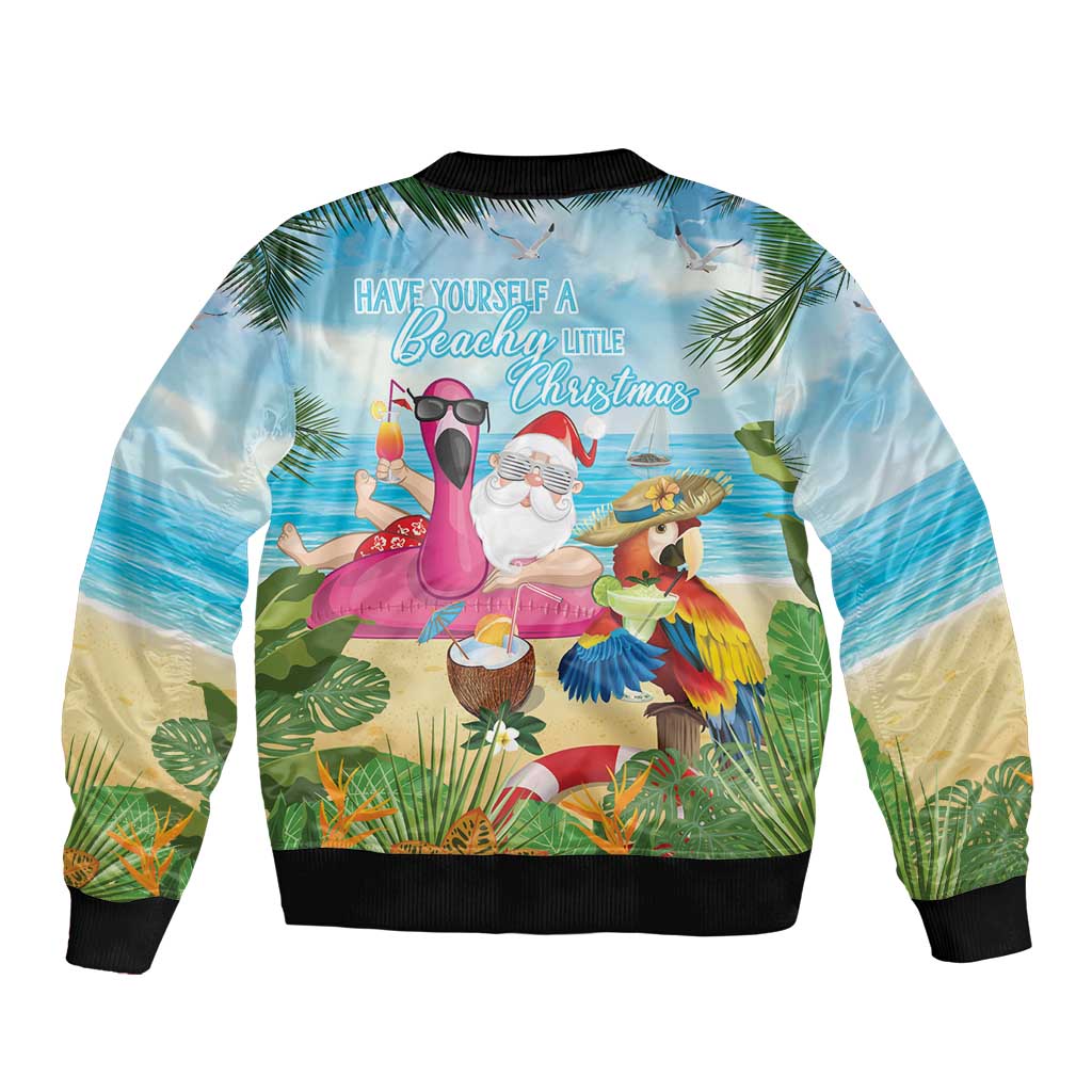 Have Yourself A Beachy Little Christmas Sleeve Zip Bomber Jacket with Santa Chilling - Polynesian Pride