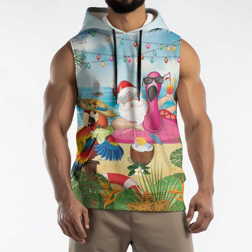 Have Yourself A Beachy Little Christmas Sleeveless Hoodie with Santa Chilling LT7 - Polynesian Pride