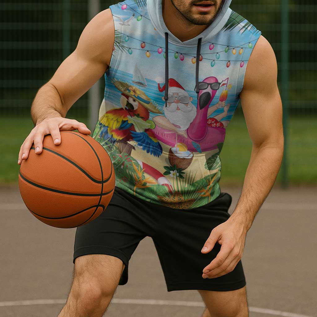 Have Yourself A Beachy Little Christmas Sleeveless Hoodie with Santa Chilling LT7 - Polynesian Pride
