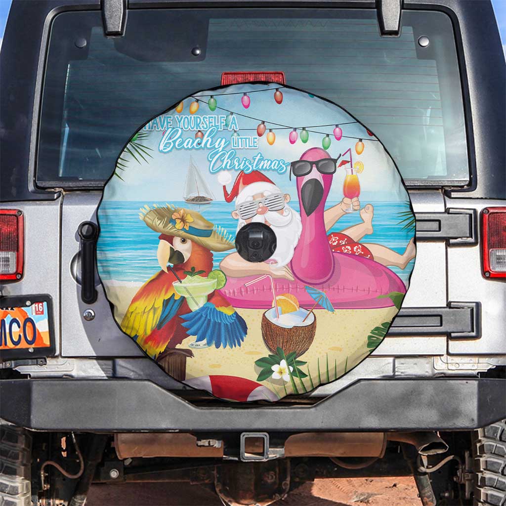 Have Yourself A Beachy Little Christmas Spare Tire Cover with Santa Chilling LT7 Colorful - Polynesian Pride
