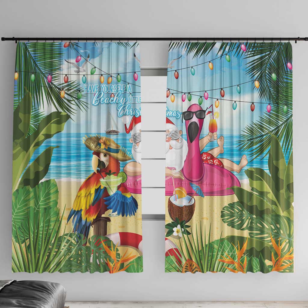 Have Yourself A Beachy Little Christmas Window Curtain with Santa Chilling LT7 With Hooks Colorful - Polynesian Pride