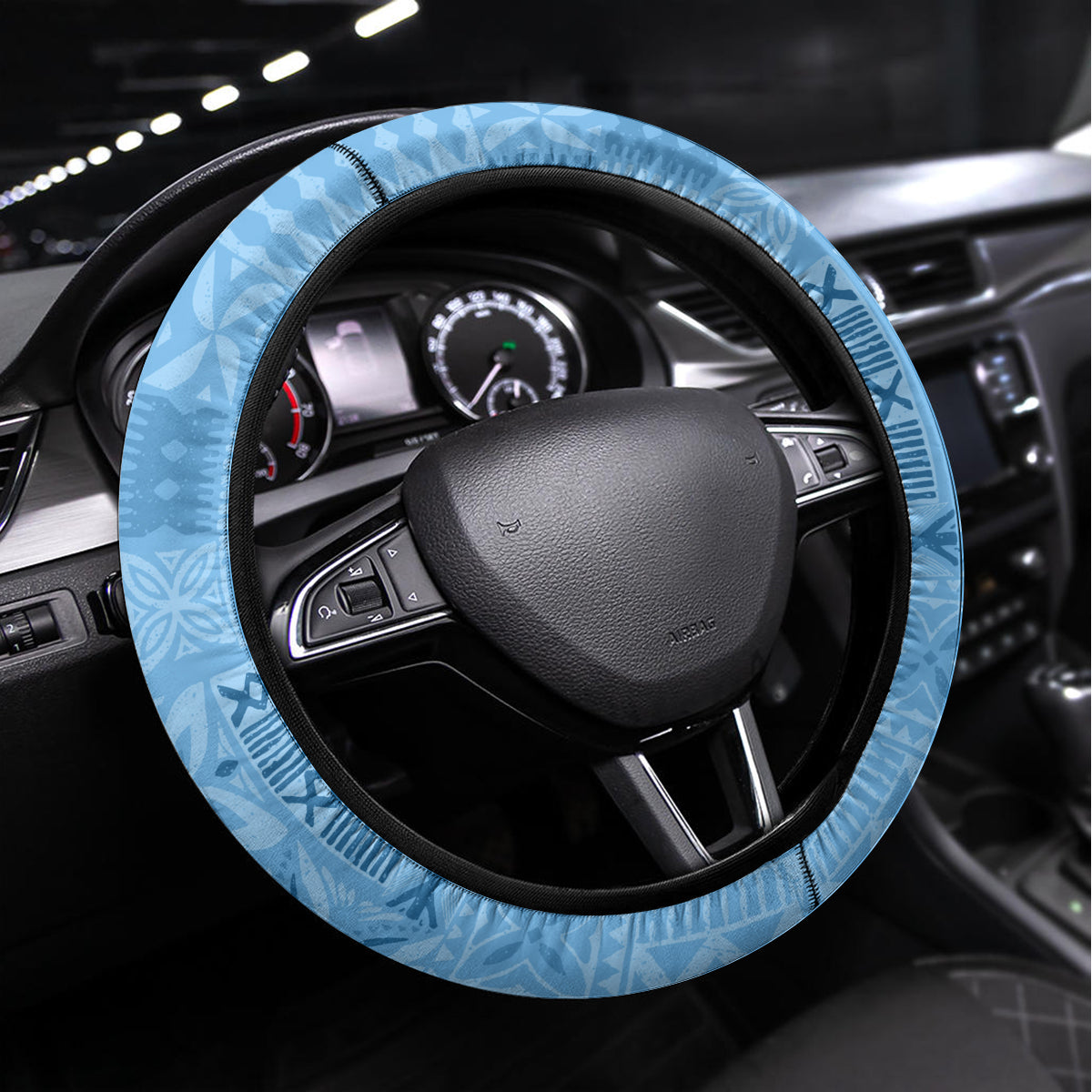 Bula Fiji Tapa Mix Christmas Steering Wheel Cover Vintage Style LT7 Universal Fit Turquoise - Polynesian Pride