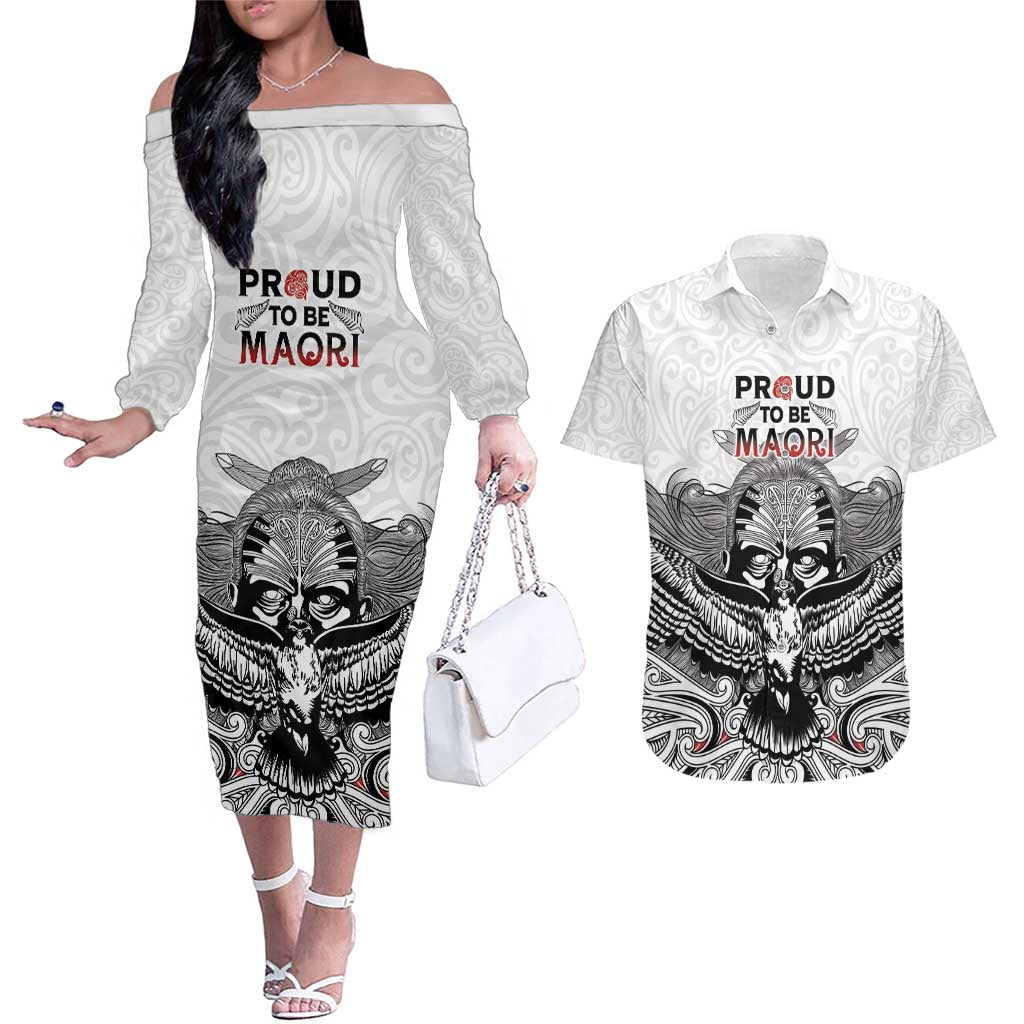 Aotearoa Personalized Couples Matching Off The Shoulder Long Sleeve Dress and Hawaiian Shirt Proud To Be Maori