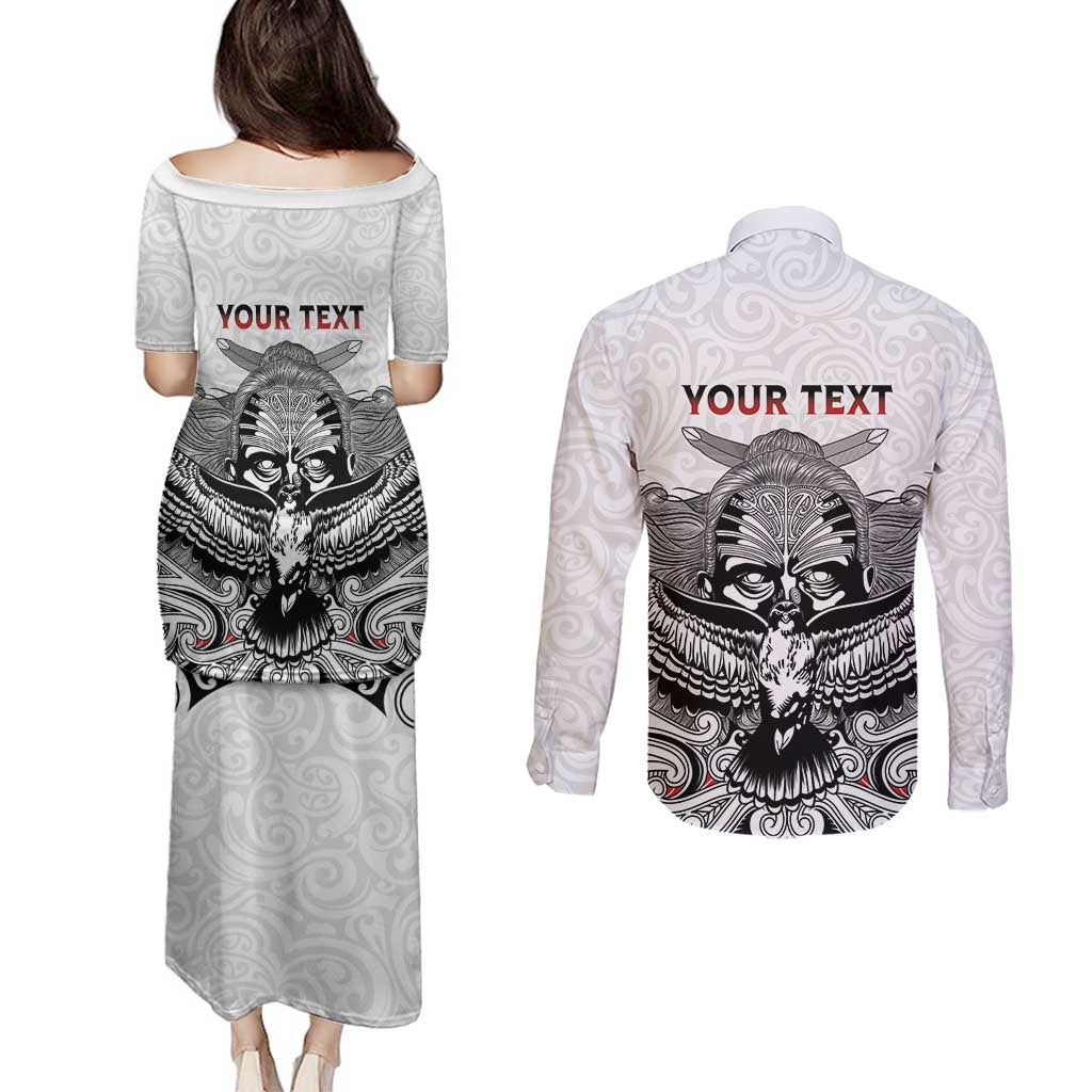 Aotearoa Personalized Couples Matching Puletasi and Long Sleeve Button Shirt Proud To Be Maori