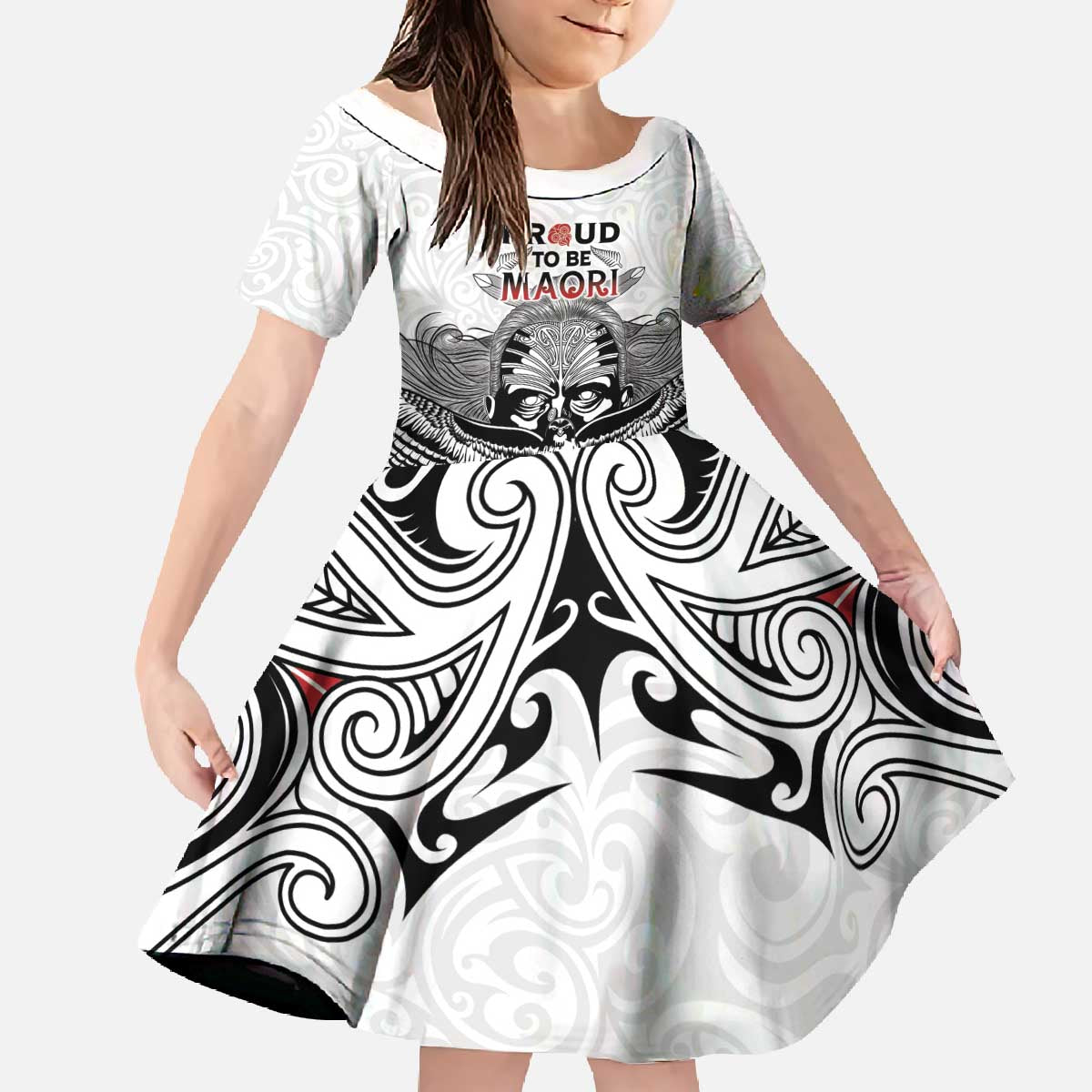 Aotearoa Personalized Family Matching Off The Shoulder Long Sleeve Dress and Hawaiian Shirt Proud To Be Maori LT7 Daughter's Dress White - Polynesian Pride